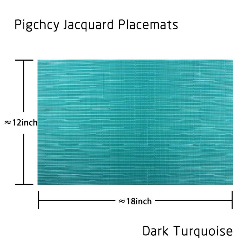 PIGCHCY Placemats,Washable Durable Vinyl Woven Table Mats,Elegant Heat Resistant Placemats for Dining Table Set of 6 (18 x 12 inches, Turquoise) - Image 2